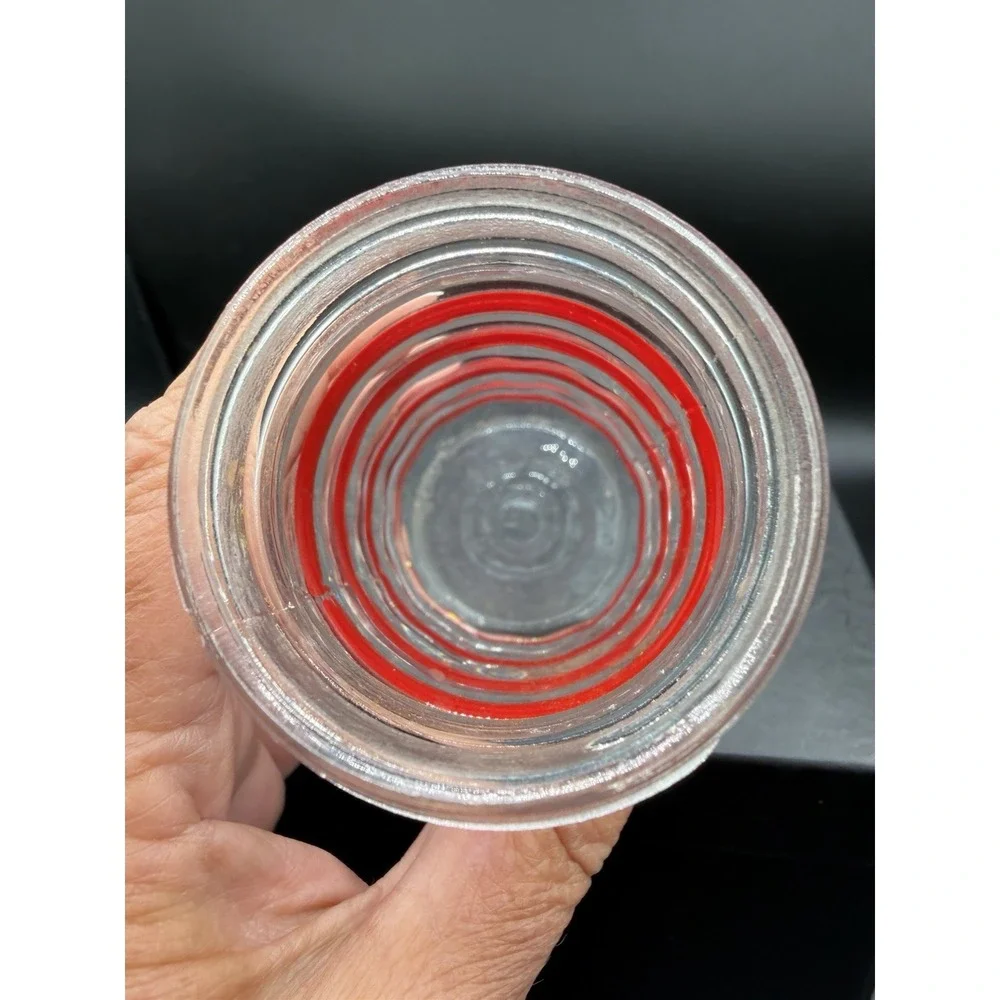 🍳✨ Vintage Hazel Atlas Stripe Kitchen Shaker – Clear Glass w/ Red Stripes ✨🍳